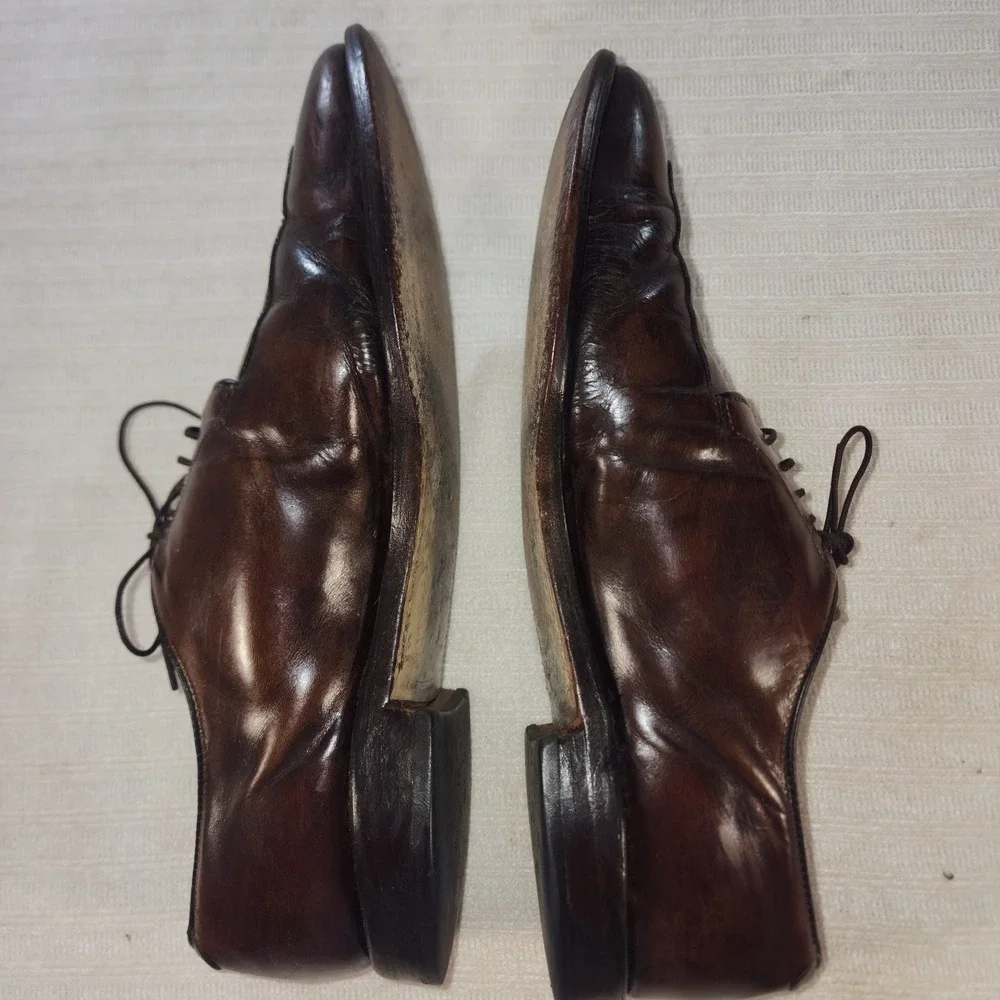 Allen Edmonds Mens 11 D Brown Leather Split-Toe Blucher Apron Toe Derby Shoes